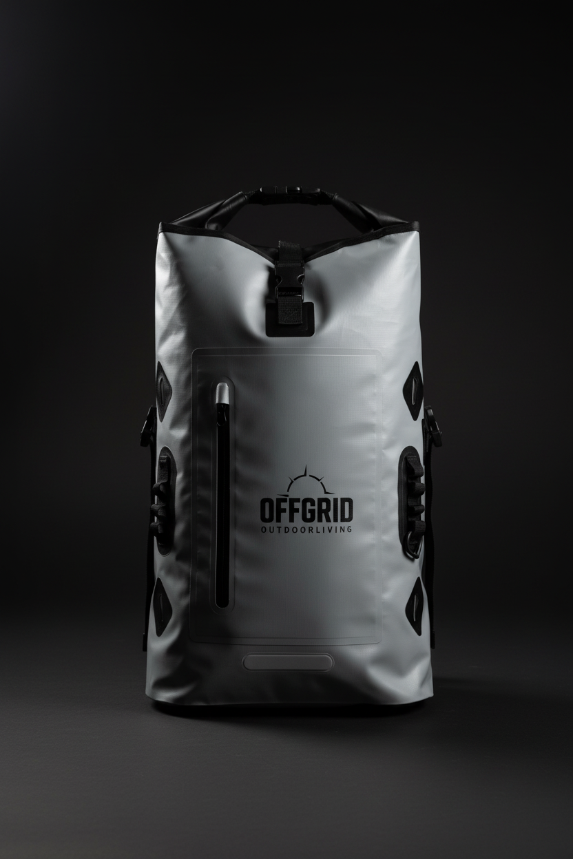OFFGRID dry bag front view in dark studio